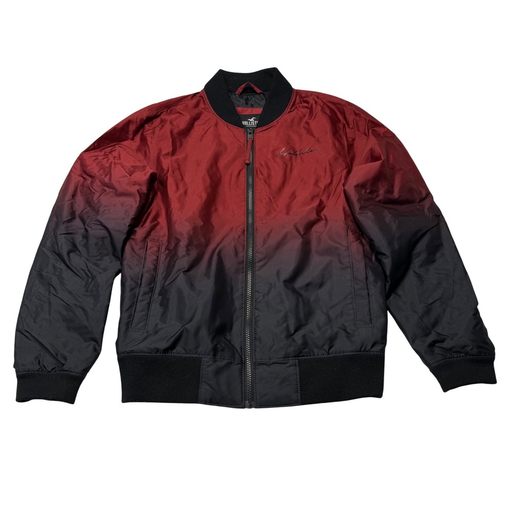 Hollister Bomber Jacket Mens XS Ombre Red Black Gradient Full Zip Streetwear